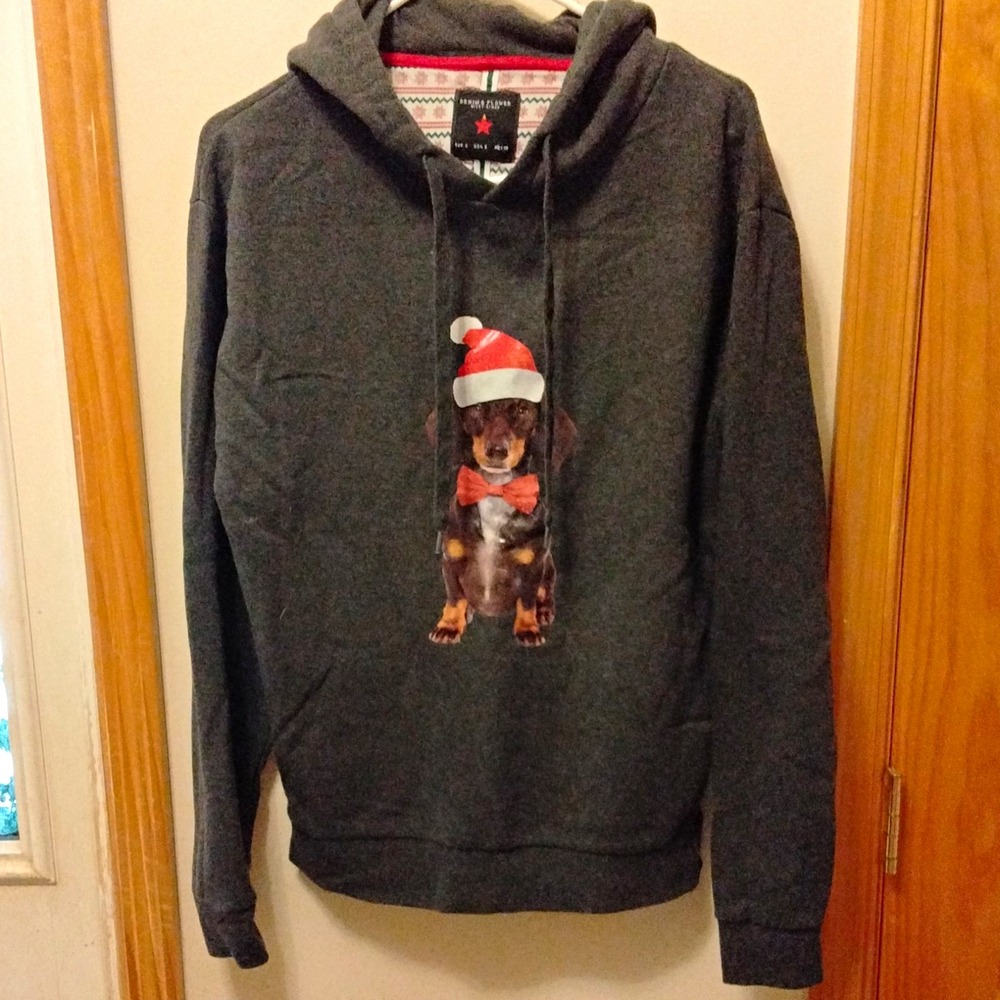 Denim & Flower Ricky Singh Men's S Gray Pullover Hoodie Dog Christmas